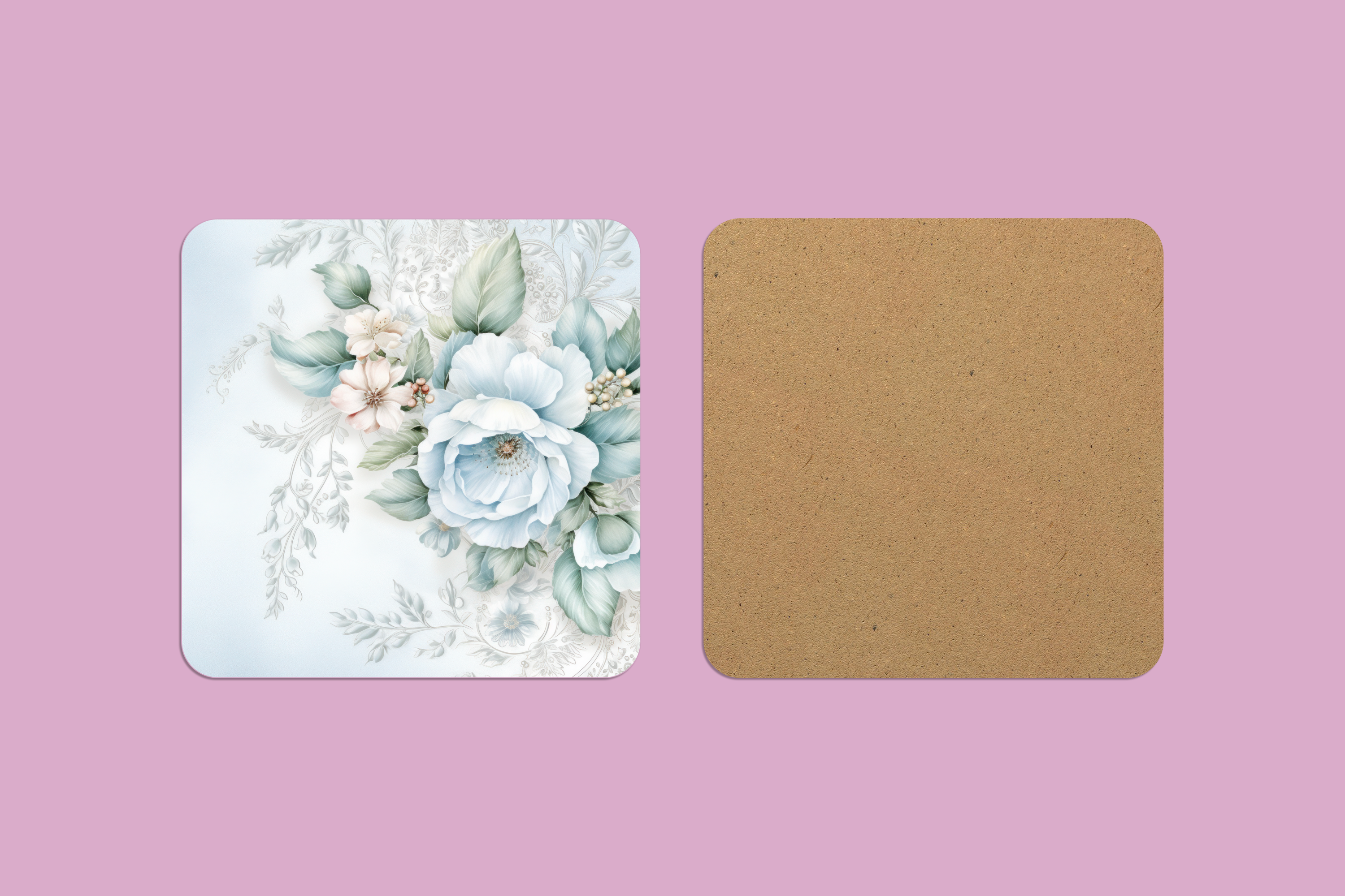 Set of 6 coasters: White flowers