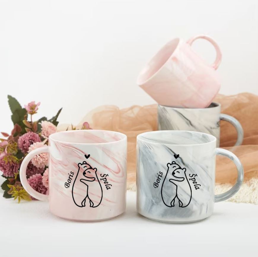 Personalized marble mug - Two teddy bears