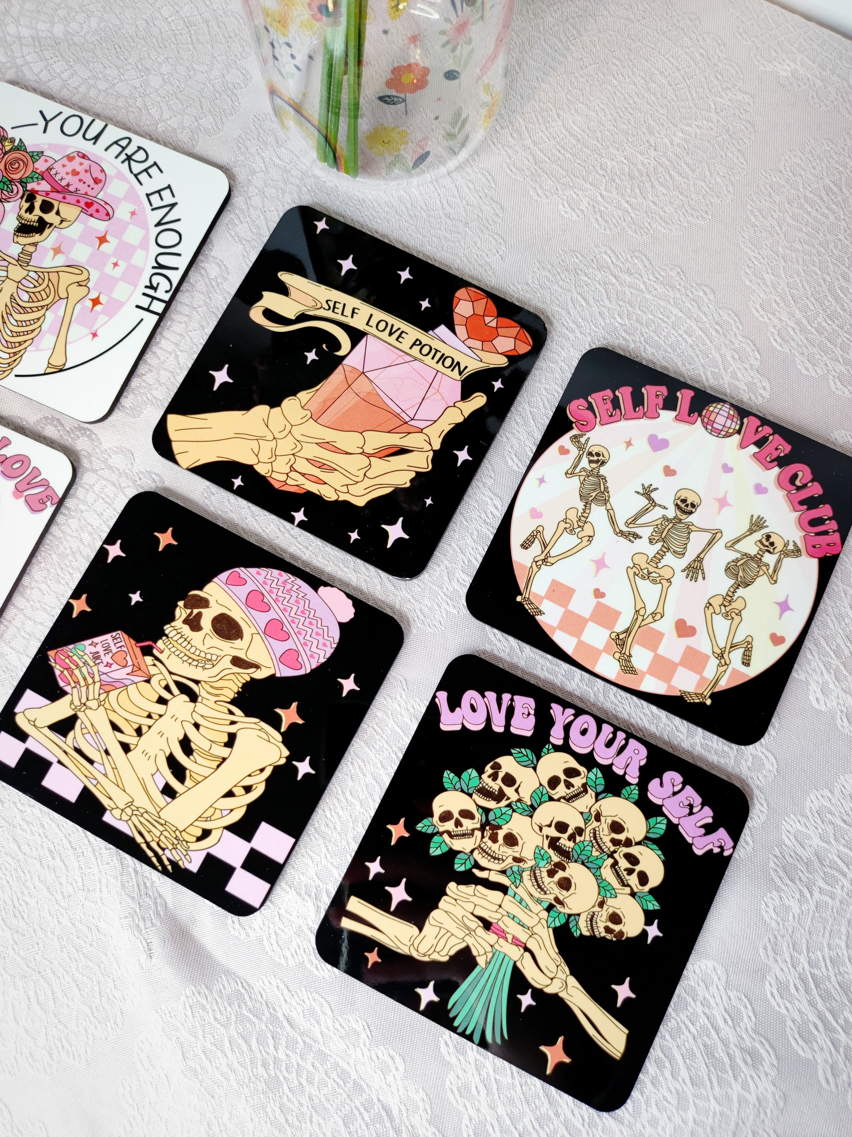 Set of 4 coasters: SELF LOVE BLACK