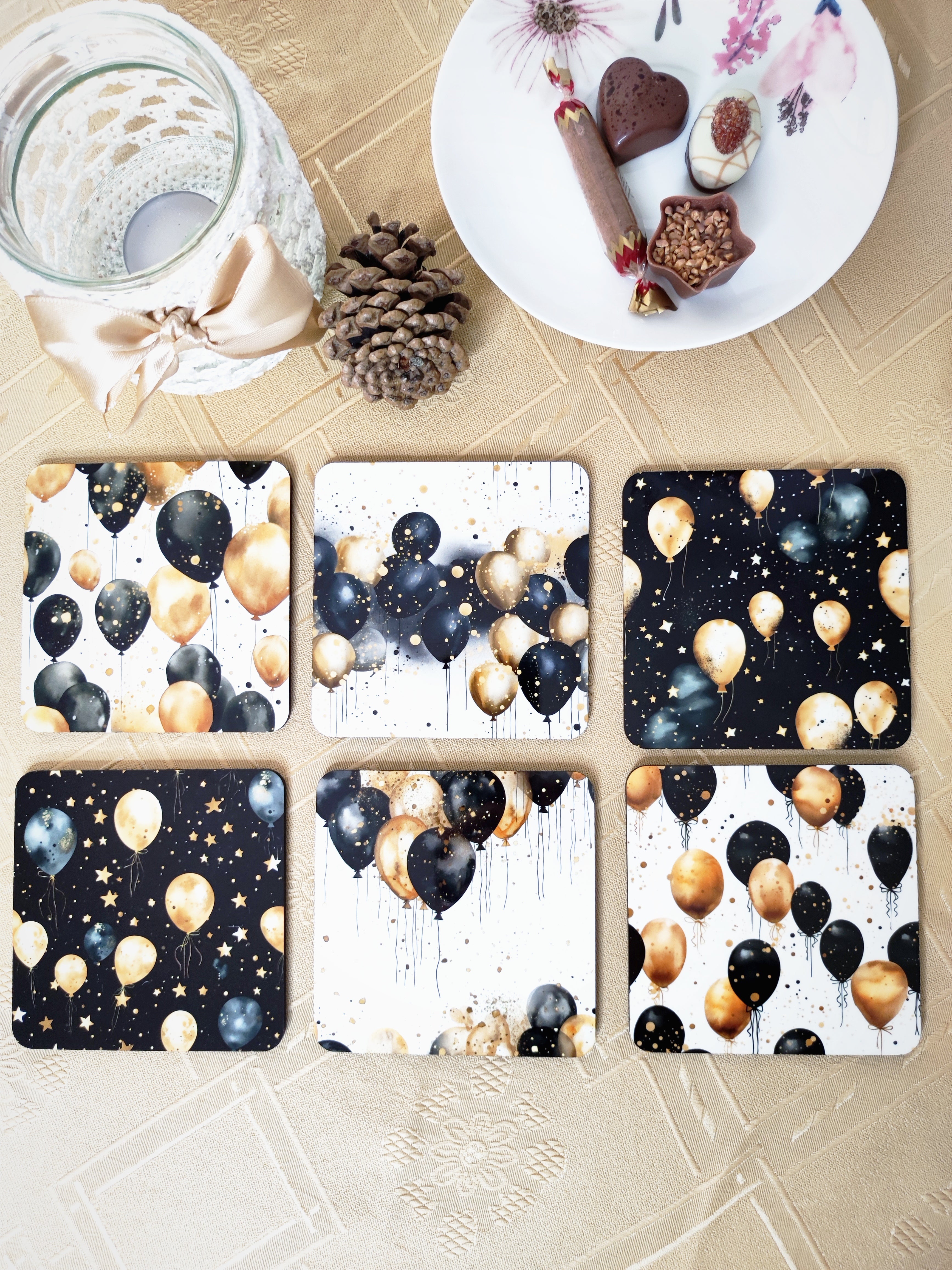 Set of 6 coasters: BALLOONS