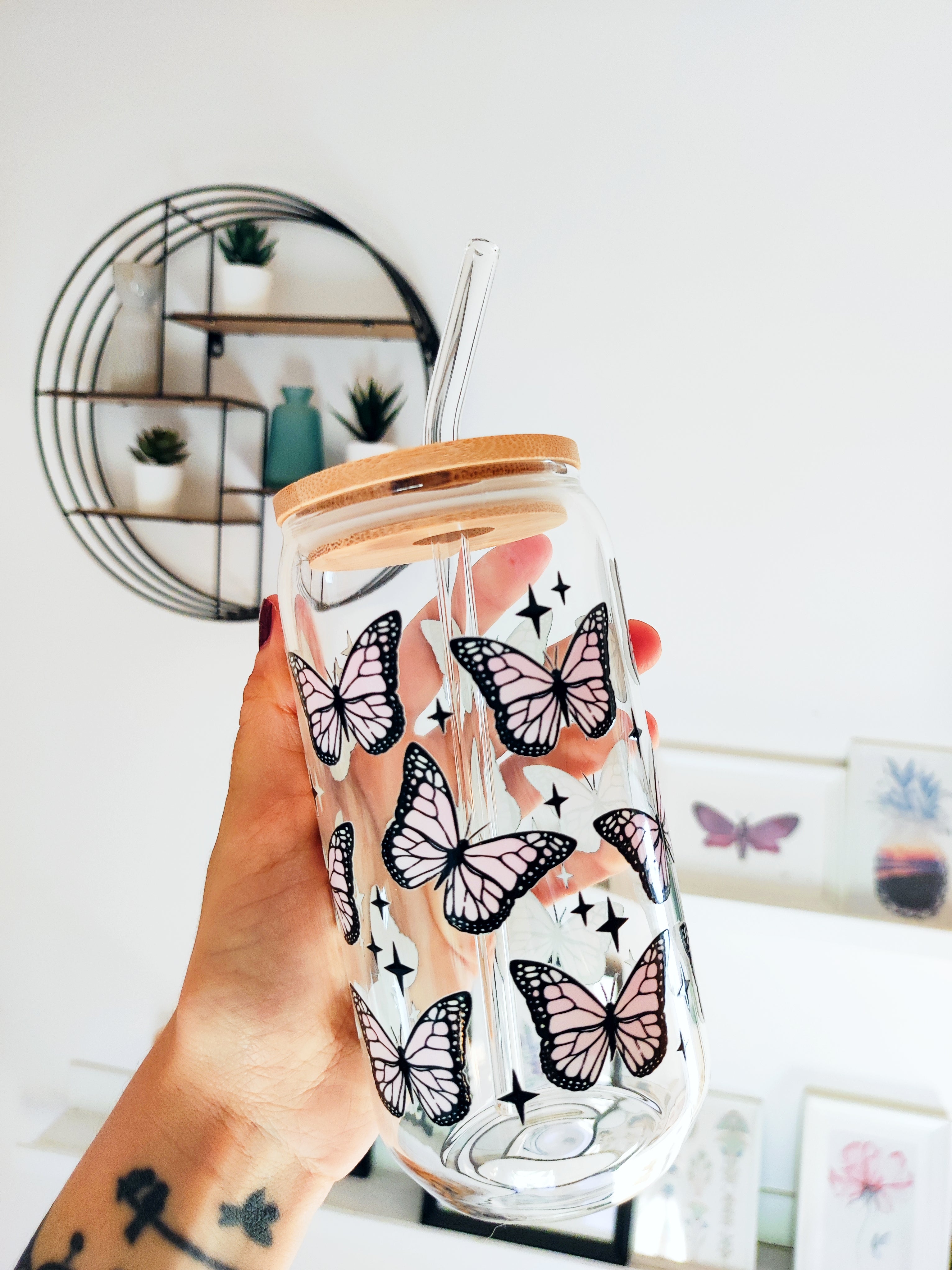 Jar with bamboo lid 500ml - Butterflies