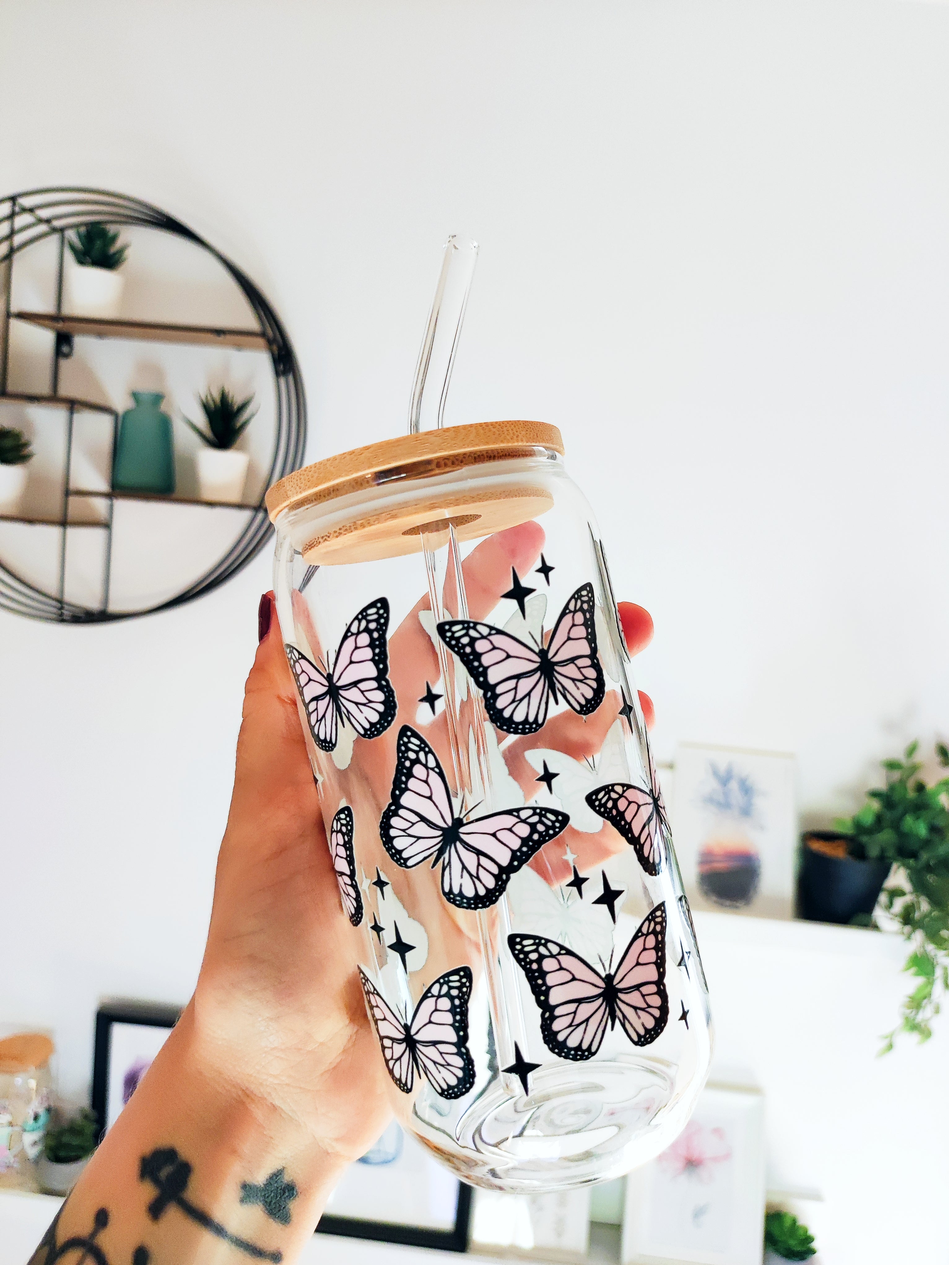 Jar with bamboo lid 500ml - Butterflies