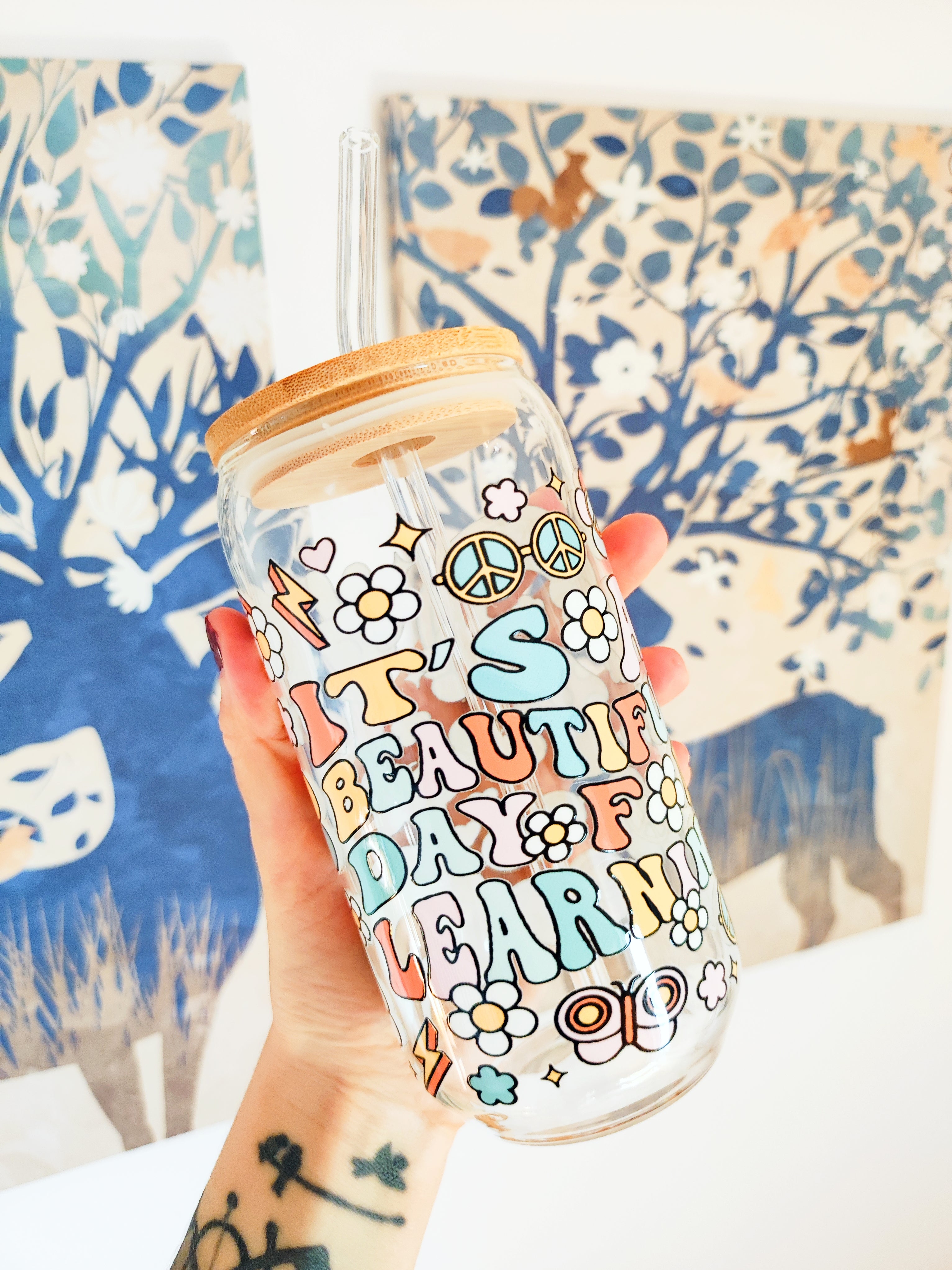 Jar with bamboo lid 500ml - It's a beautiful day for learning