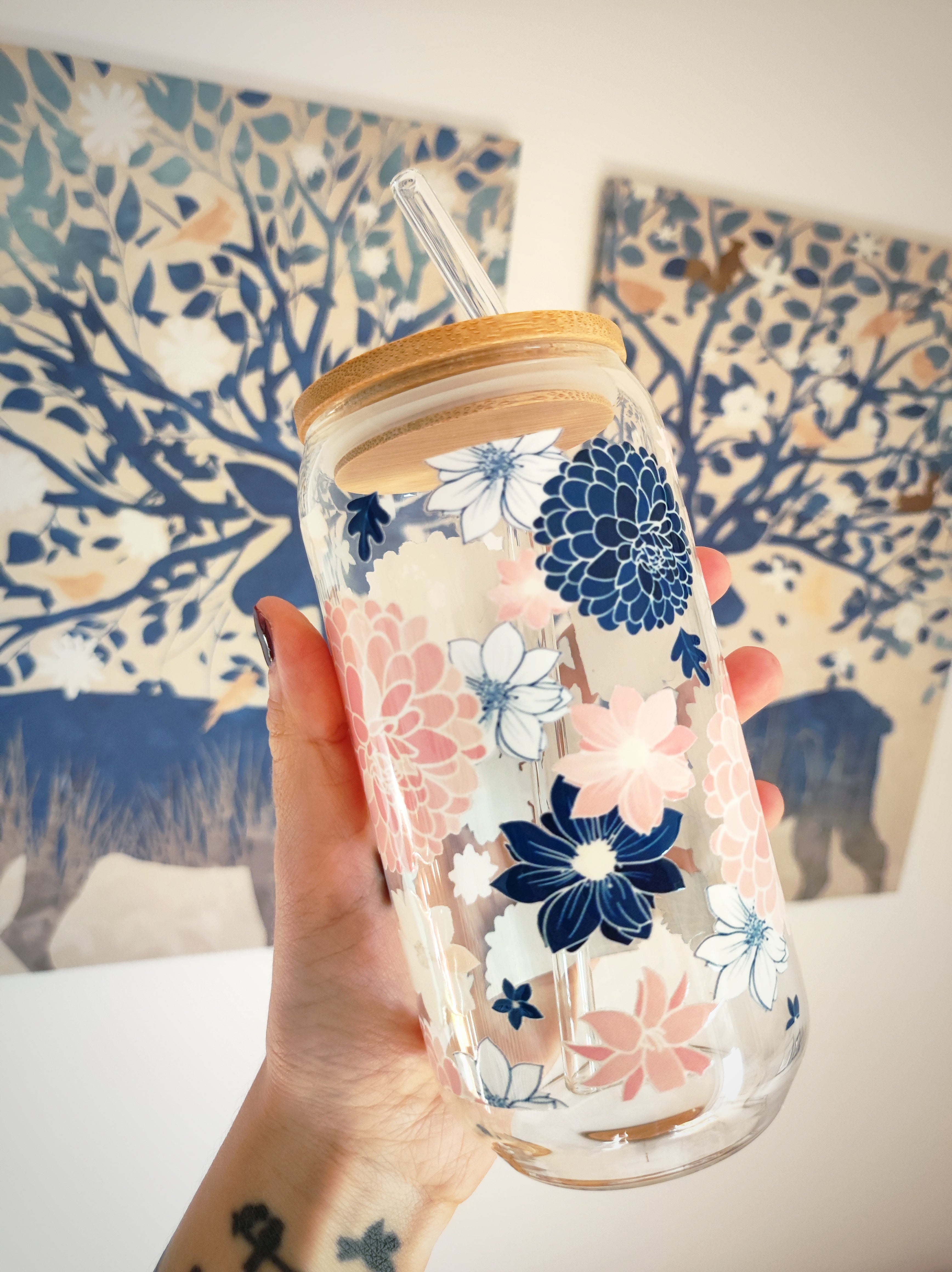 Jar with bamboo lid 500ml - Flowers