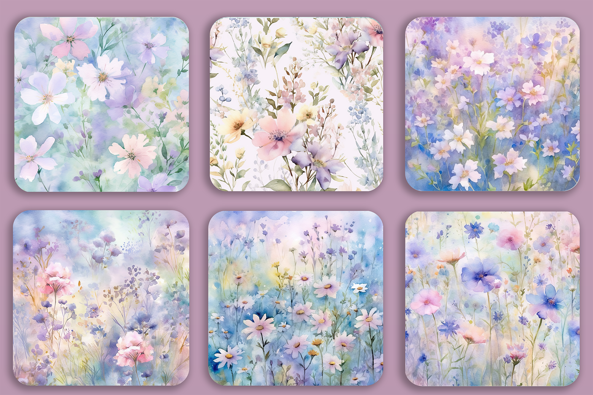 Set of 6 coasters: Pastel flowers