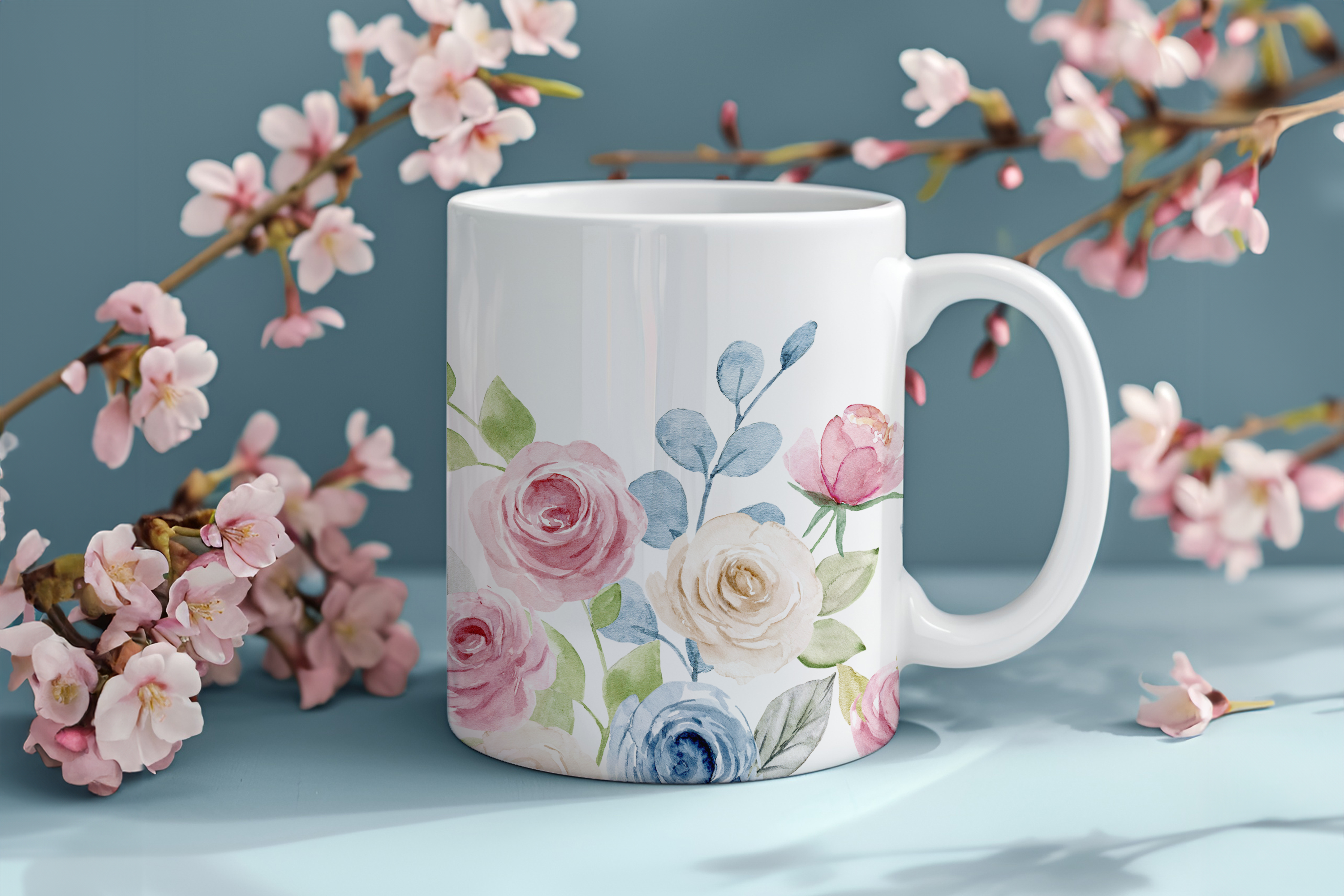 Ceramic mug - Watercolor pastel roses
