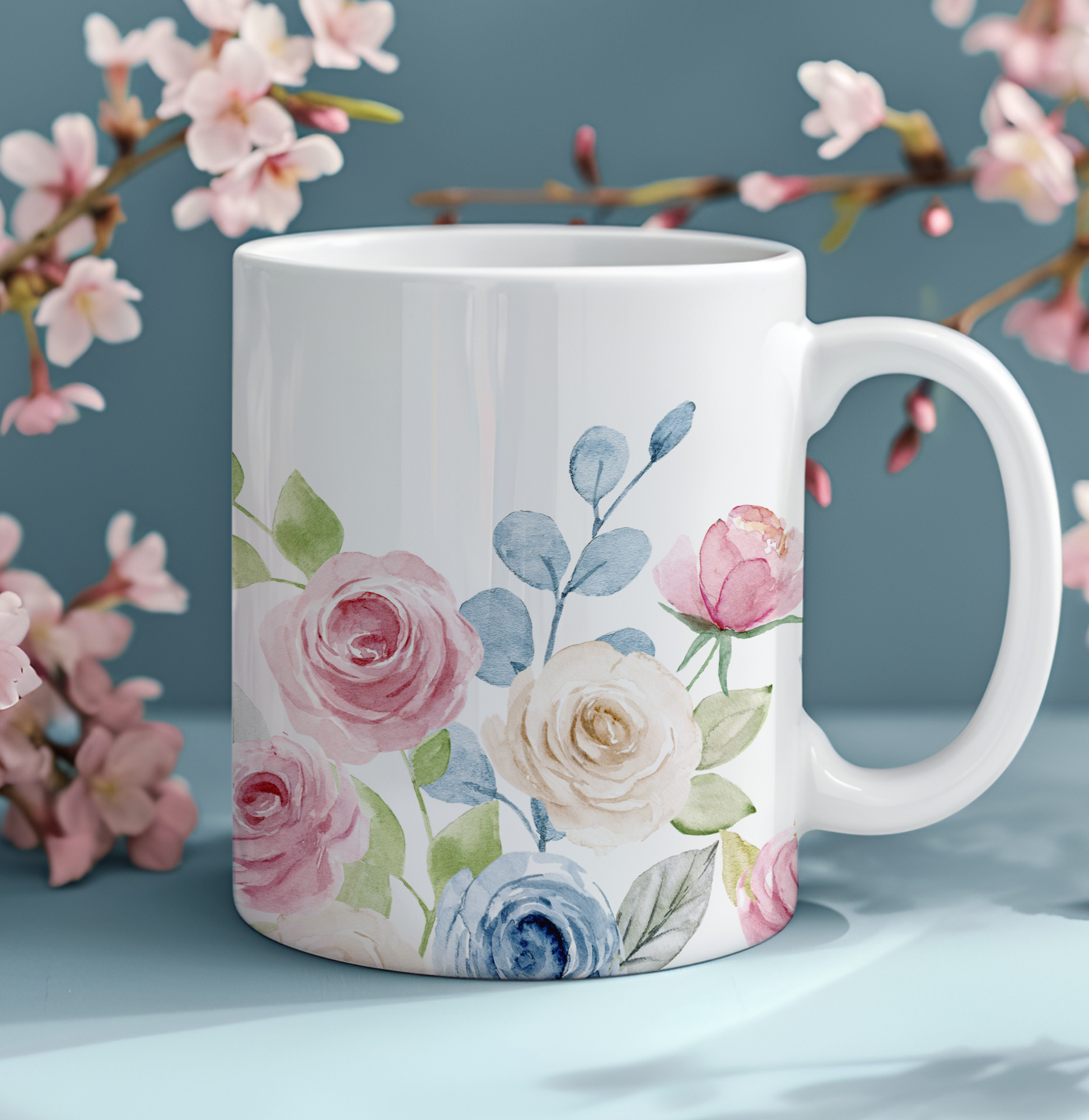 Ceramic mug - Watercolor pastel roses