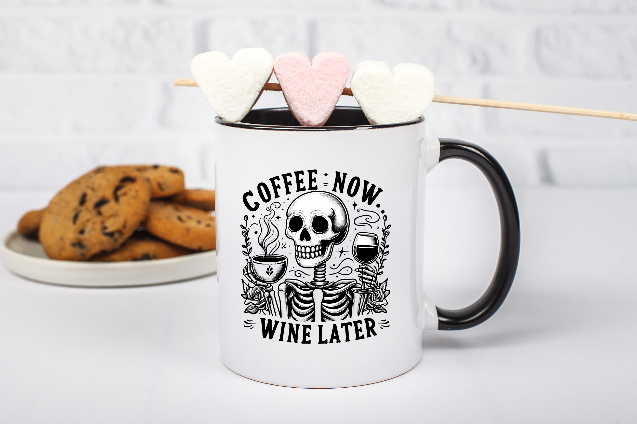 Keramična skodelica - Coffee now, wine later